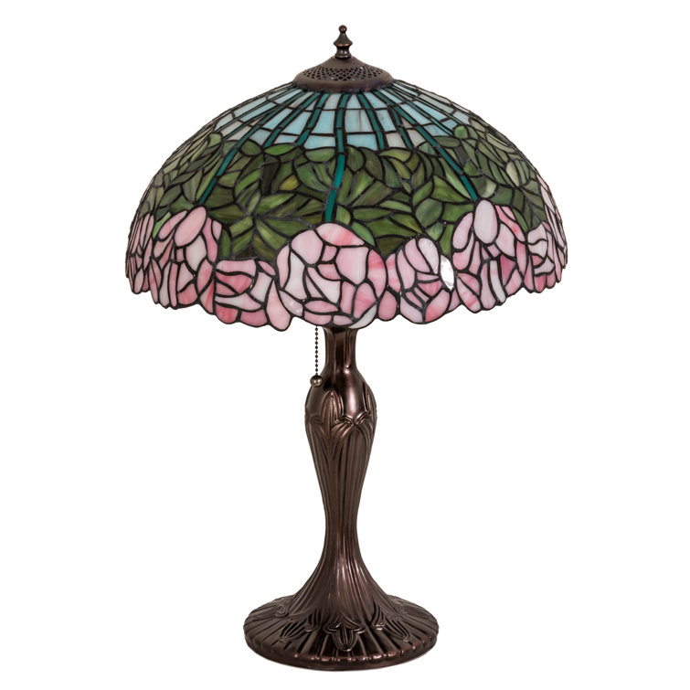 Multicolor Stained Glass Bronze Table Lamp with Floral Design