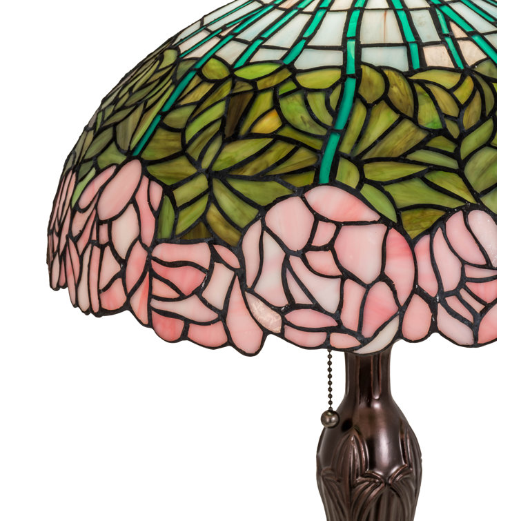 Multicolor Stained Glass Bronze Table Lamp with Floral Design