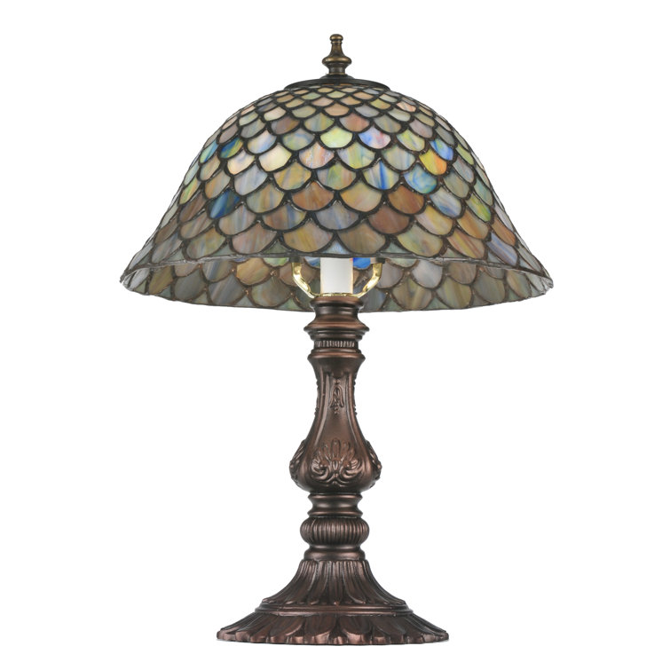 17" Multicolor Stained Glass and Bronze Table Lamp