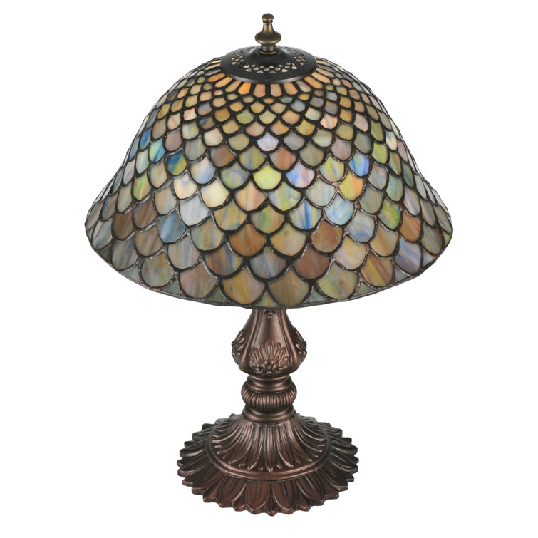 17" Multicolor Stained Glass and Bronze Table Lamp