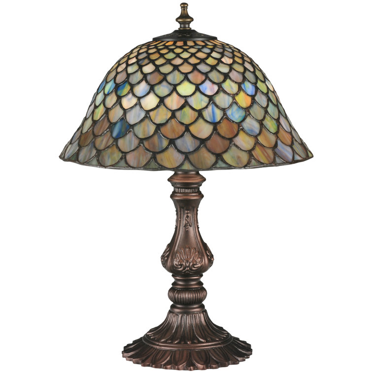 17" Multicolor Stained Glass and Bronze Table Lamp
