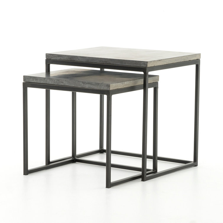 Modern Slate Gray Bluestone & Metal Nesting Side Tables