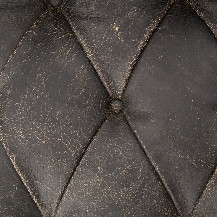 Black Leather Tufted Chesterfield Sofa with Nailhead Trim