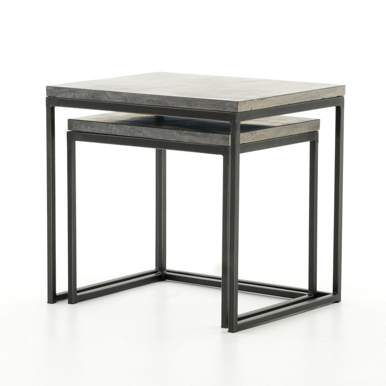 Modern Slate Gray Bluestone & Metal Nesting Side Tables