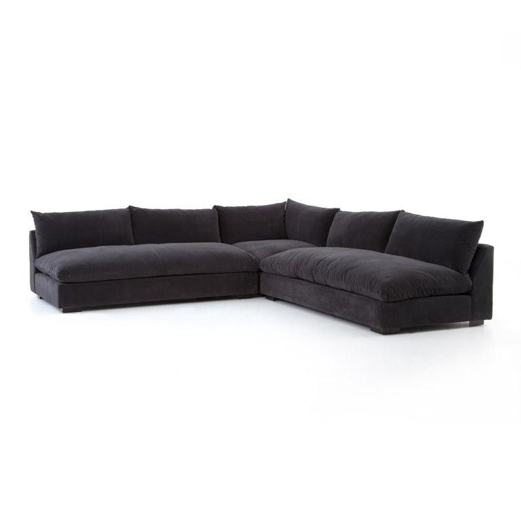 Henry Charcoal Gray Velvet Three Piece Sectional Sofa