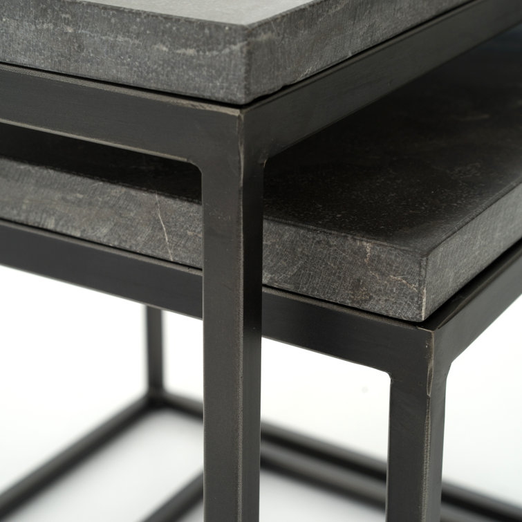 Modern Slate Gray Bluestone & Metal Nesting Side Tables