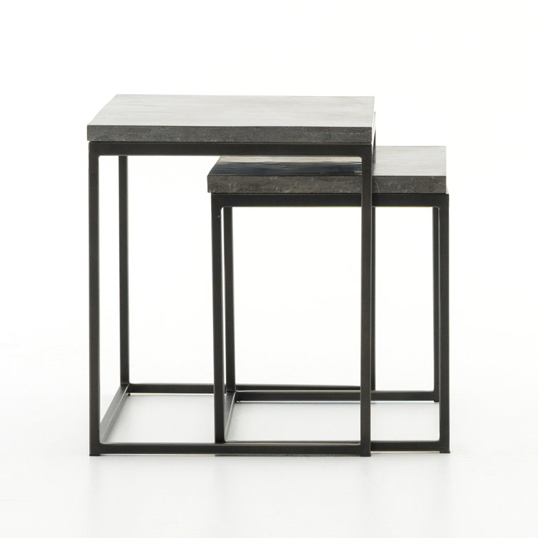 Modern Slate Gray Bluestone & Metal Nesting Side Tables