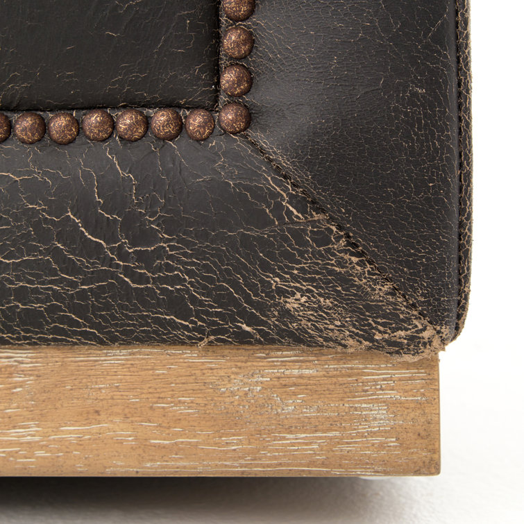 Black Leather Tufted Chesterfield Sofa with Nailhead Trim