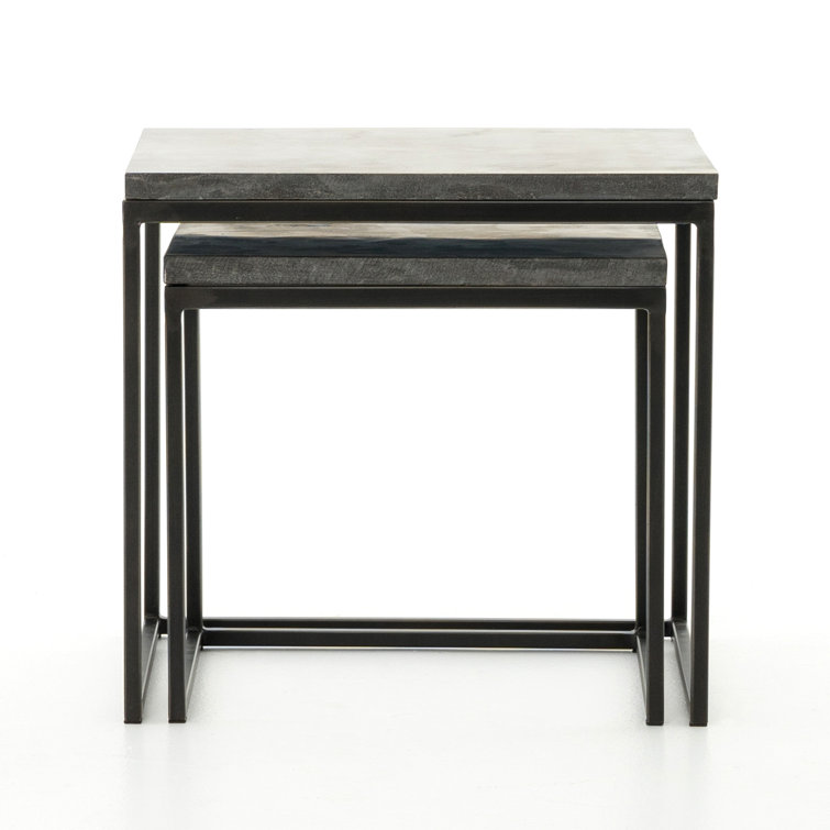 Modern Slate Gray Bluestone & Metal Nesting Side Tables