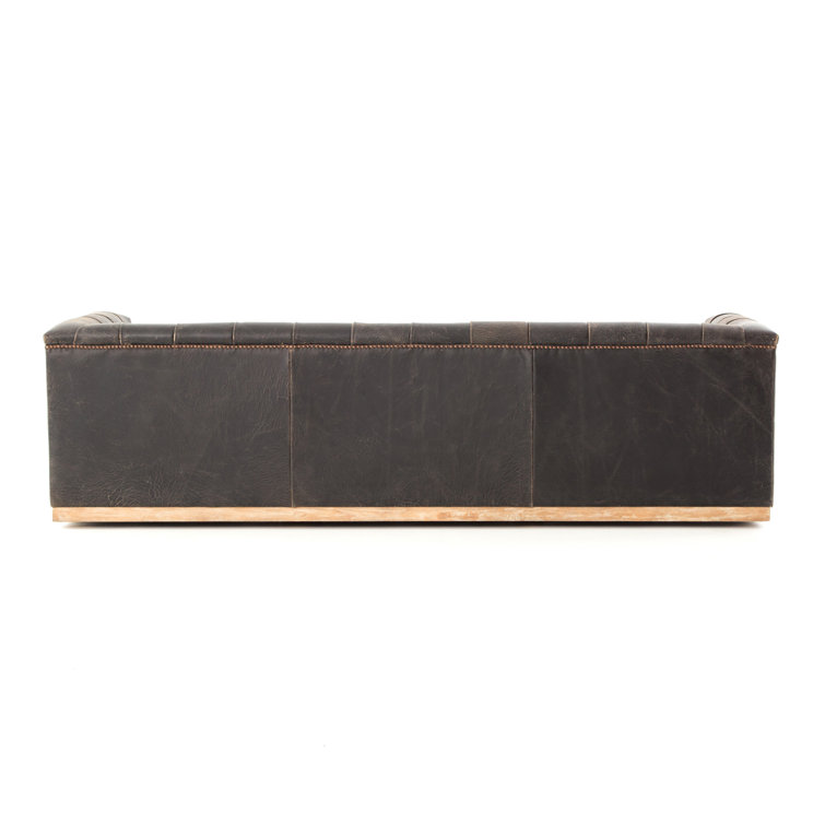 Black Leather Tufted Chesterfield Sofa with Nailhead Trim