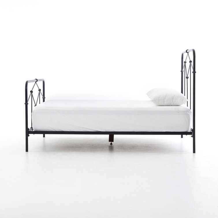 Black Twin Upholstered Metal Frame Bed with Headboard