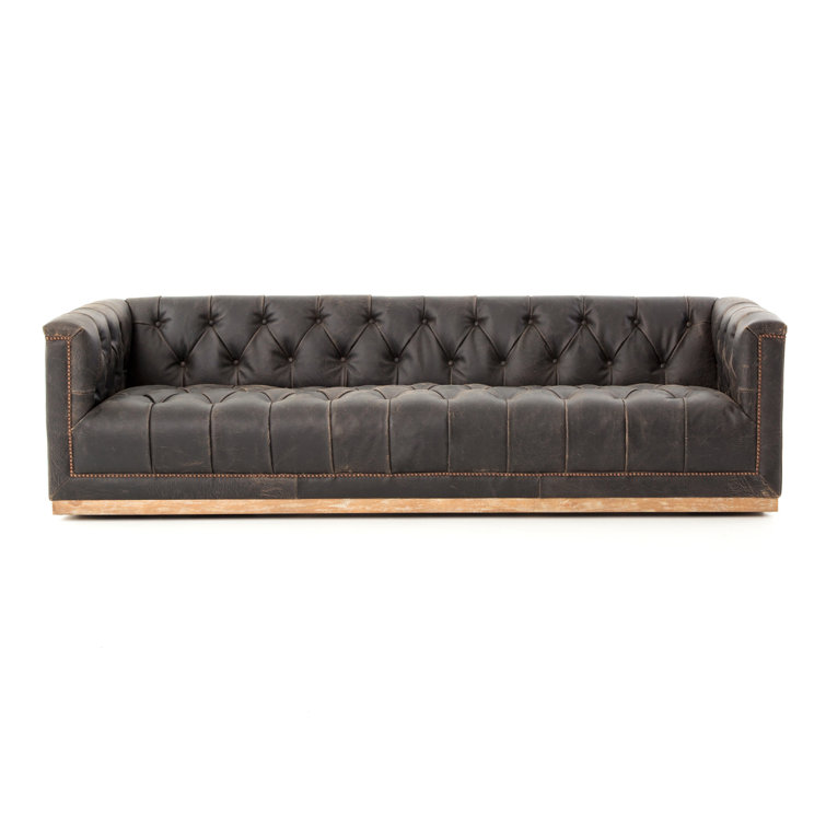 Black Leather Tufted Chesterfield Sofa with Nailhead Trim