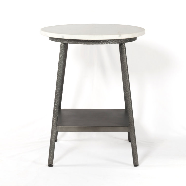 Gray Marble Top Hammered Metal End Table