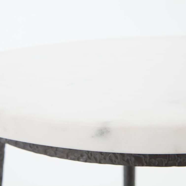 Gray Marble Top Hammered Metal End Table