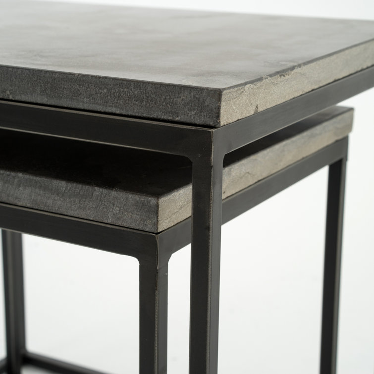 Modern Slate Gray Bluestone & Metal Nesting Side Tables