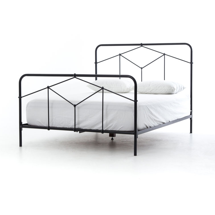 Black Twin Upholstered Metal Frame Bed with Headboard