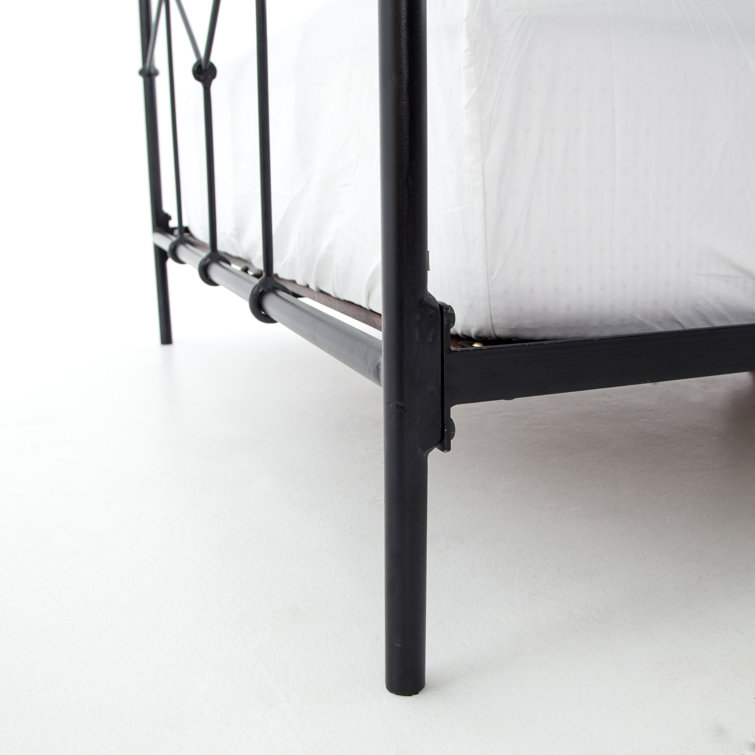Black Twin Upholstered Metal Frame Bed with Headboard