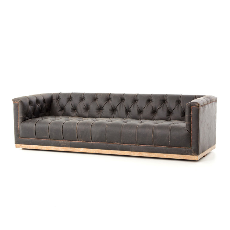 Black Leather Tufted Chesterfield Sofa with Nailhead Trim