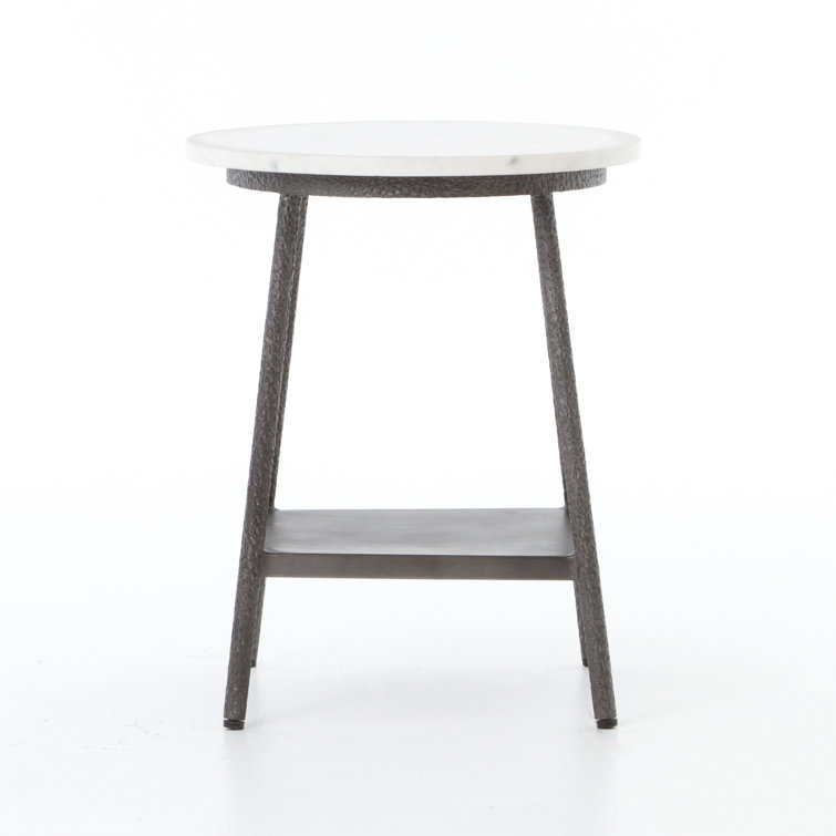 Gray Marble Top Hammered Metal End Table