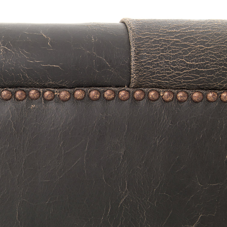Black Leather Tufted Chesterfield Sofa with Nailhead Trim