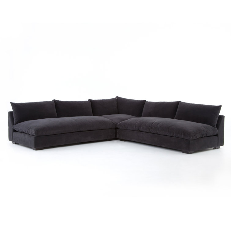 Henry Charcoal Gray Velvet Three Piece Sectional Sofa