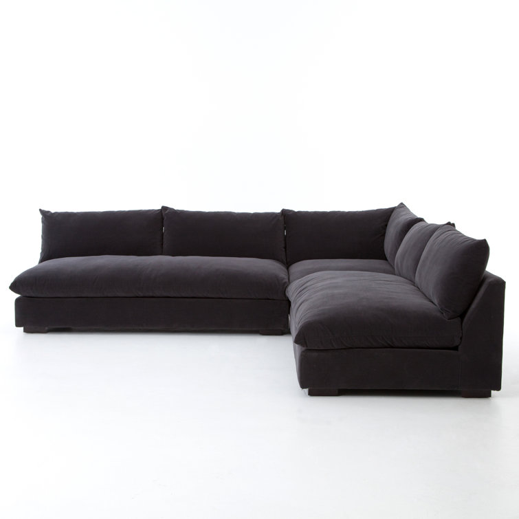 Henry Charcoal Gray Velvet Three Piece Sectional Sofa