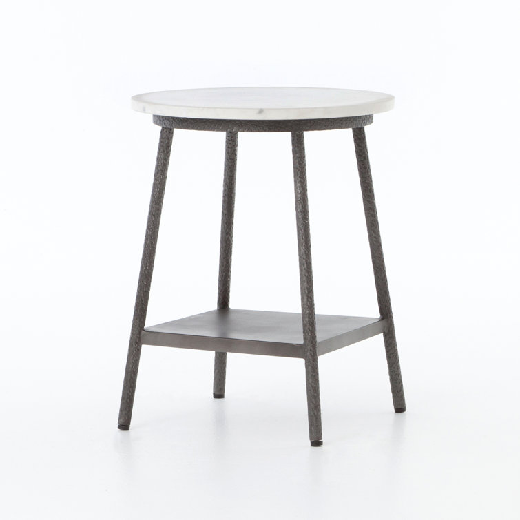 Gray Marble Top Hammered Metal End Table