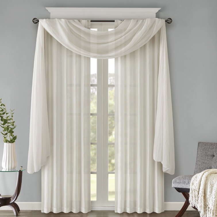 White Sheer Polyester Ground Length Curtain Panel Pair