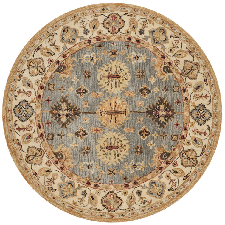 Antiquity Blue and Ivory Handmade Tufted Wool Round Rug