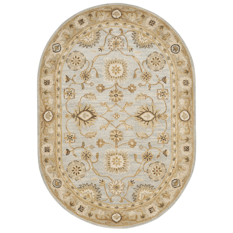 Antiquity Light Blue and Sage Wool Tufted Oval Rug