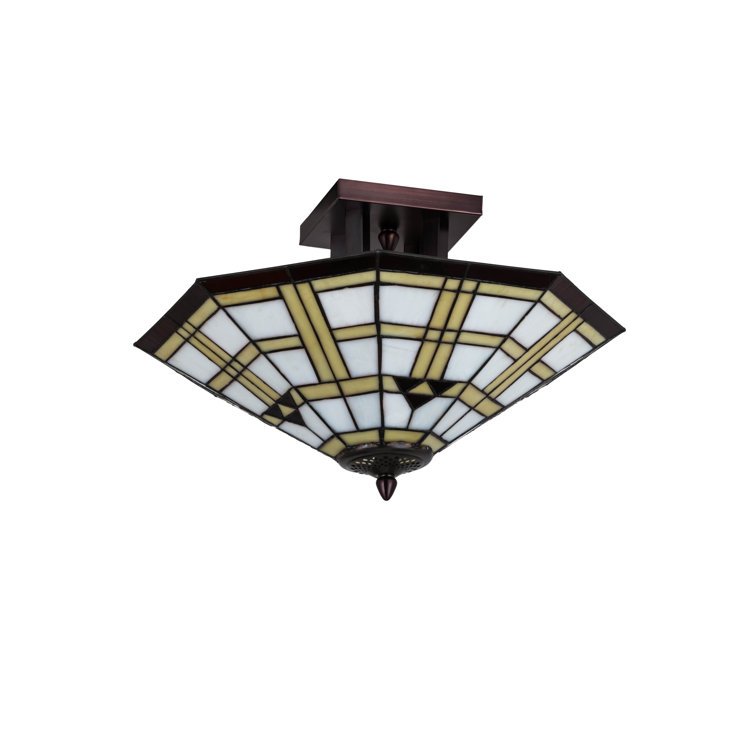 Mission Style Mahogany Bronze 2-Light Glass Flush Mount