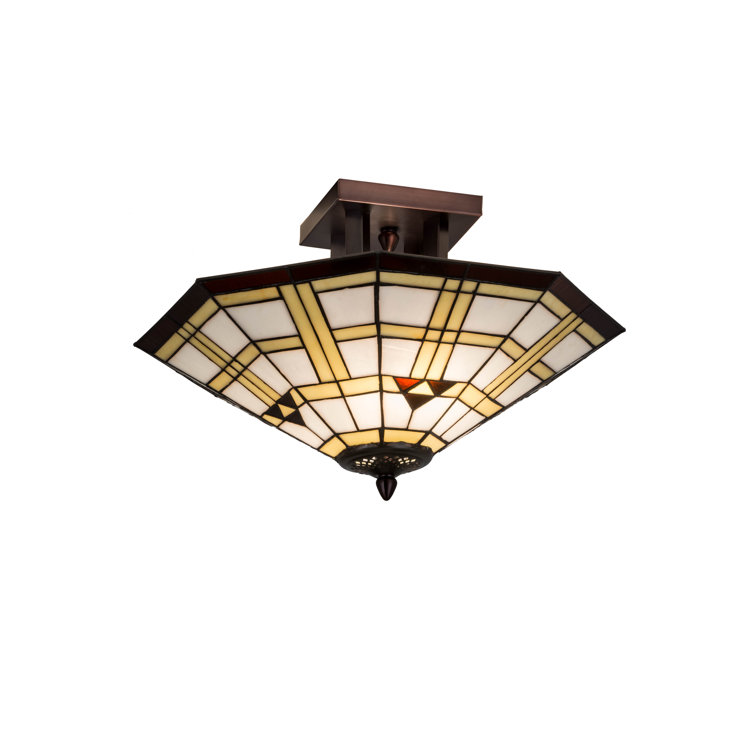 Mission Style Mahogany Bronze 2-Light Glass Flush Mount