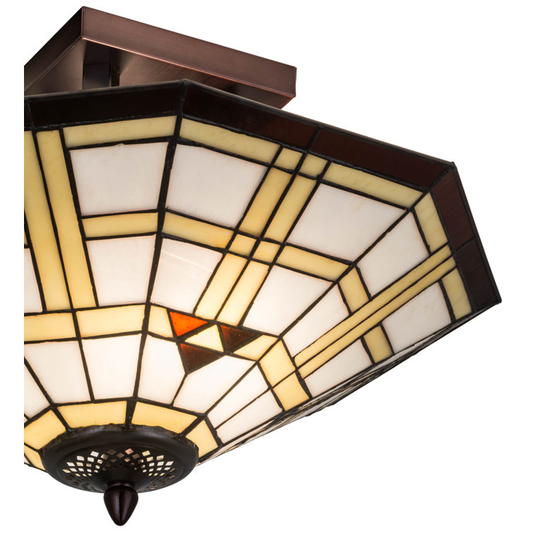 Mission Style Mahogany Bronze 2-Light Glass Flush Mount