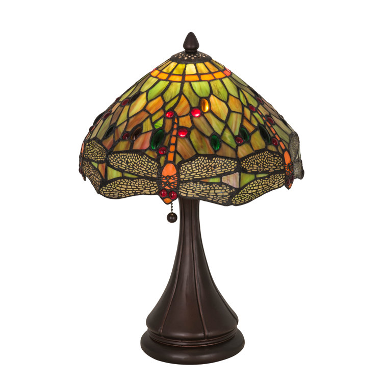 Diving Dragonflies Stained Glass Accent Table Lamp in Mahogany Bronze
