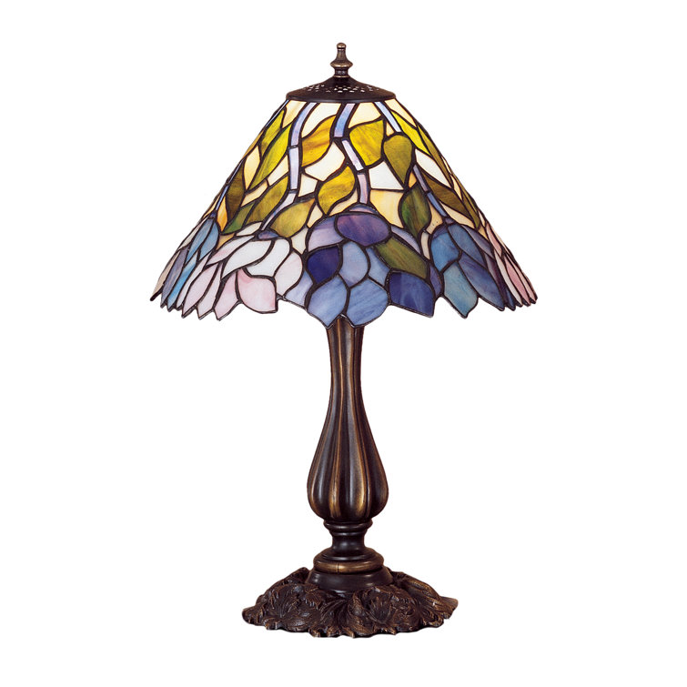Blue Stained Glass Dragonfly Accent Lamp with Mahogany Bronze Base