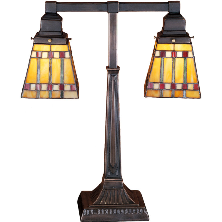 Bronze Prairie Corn 2-Arm Desk Lamp with Art Glass Shades