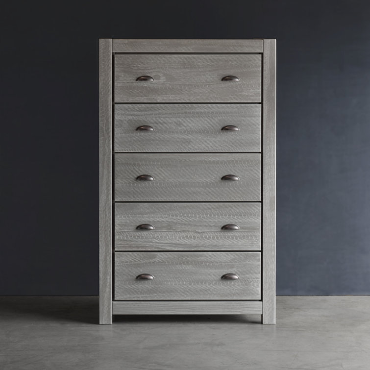 Rustic Grey Solid Wood 5-Drawer Dresser with Deep Storage