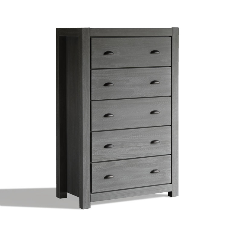 Rustic Grey Solid Wood 5-Drawer Dresser with Deep Storage