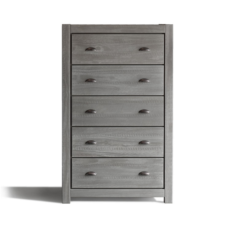Rustic Grey Solid Wood 5-Drawer Dresser with Deep Storage