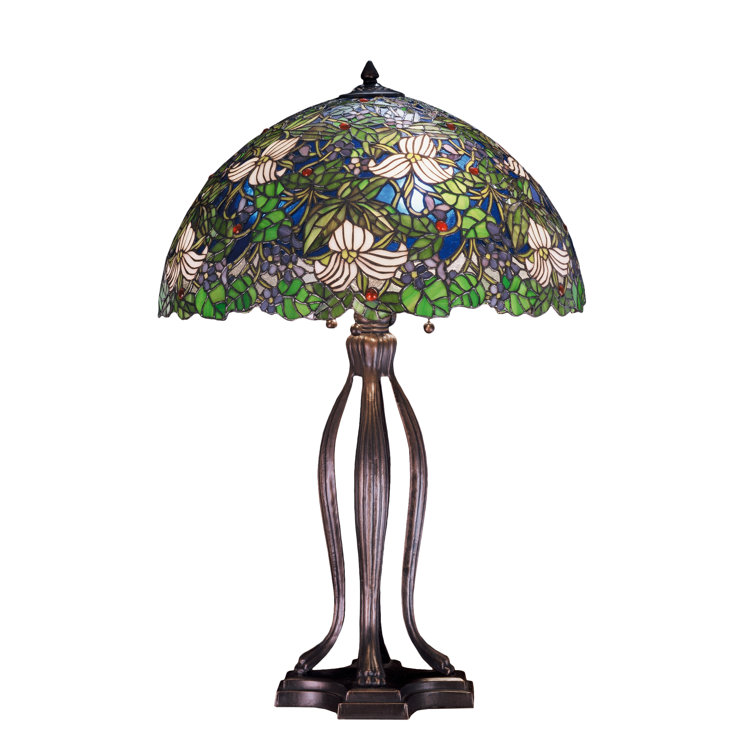 Meyda 30'' Cobalt Blue Forest Sky 3-Light Stained Glass Table Lamp