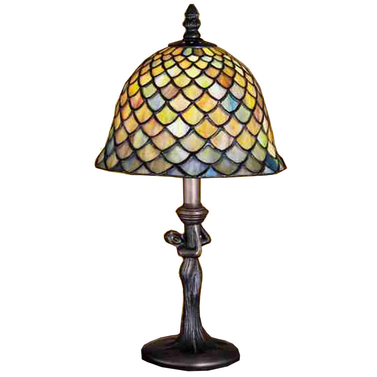Meyda 15" Tiffany Fishscale Mini Table Lamp in Mahogany Bronze