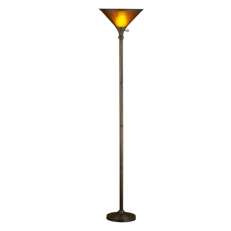 Van Erp Bronze Torchiere Floor Lamp with Stained Glass Shade