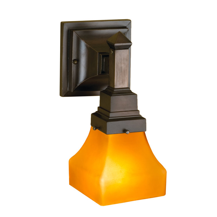 Black Bronze Direct Wired Electric Sconce with Frosted Amber Shade