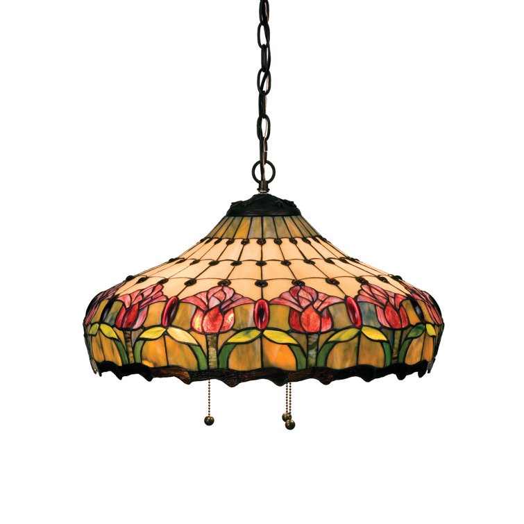 20'' Stained Glass Bronze Tulip Pendant Light