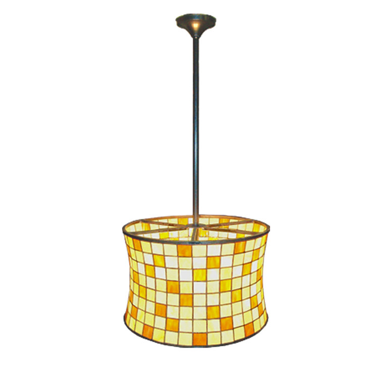 Hilton Barrel 20" Mahogany Bronze and Beige Glass Pendant