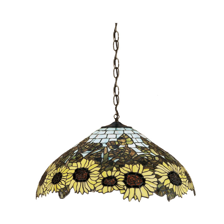 Bronze Wild Sunflower 3-Light Farmhouse Glass Pendant