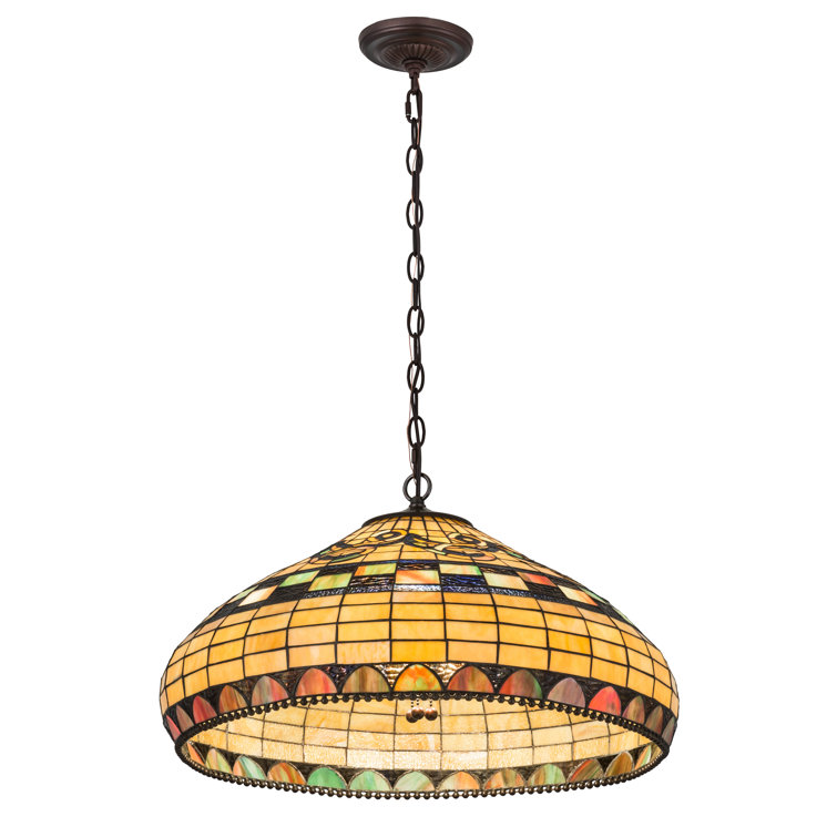 Tiffany Multicolor Glass 3-Light Pendant with Bronze Finish
