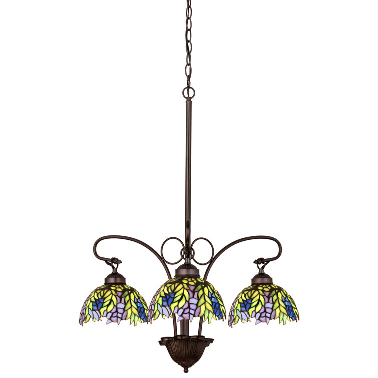Tiffany Style Bronze 3-Light Stained Glass Chandelier