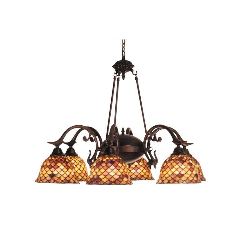 Amber & Burgundy Fishscale 6-Light Traditional Chandelier