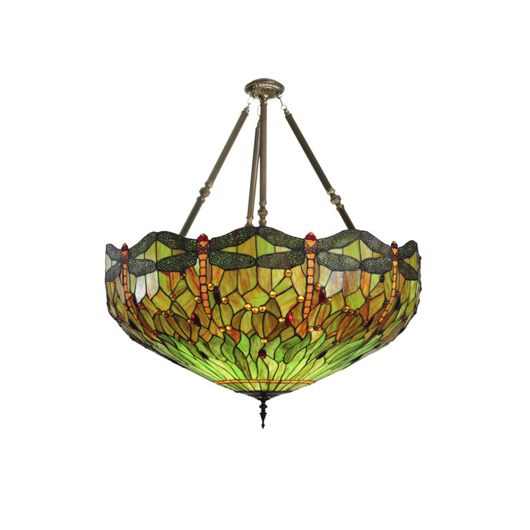Emerald Ruby Sunset Reflections 38" Stained Glass Pendant
